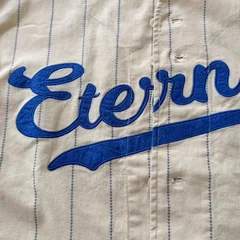 Embroidered Large Letter Saint Short Sleeve Vertical Stripe V-neck Size 42 Baseball Jersey Men Street Single Breasted Cardigan