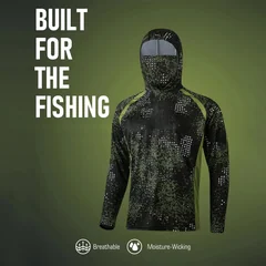 MALFC Fishing Apparel Men Hood Fishing Shirt Long Sleeve Fishing T Shirt UV Protection