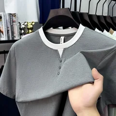 Mens Short Sleeve Henley Neck T Shirts Casual Contrast Trim Soft Comfortable Lightweight Tops for Men Daily Wear Streetwear