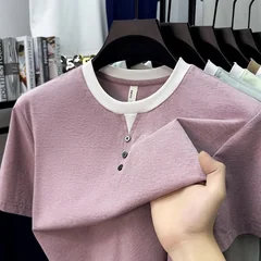 Mens Short Sleeve Henley Neck T Shirts Casual Contrast Trim Soft Comfortable Lightweight Tops for Men Daily Wear Streetwear