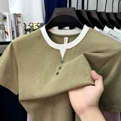 Mens Short Sleeve Henley Neck T Shirts Casual Contrast Trim Soft Comfortable Lightweight Tops for Men Daily Wear Streetwear