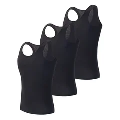 3-piece Men's Seasonal Plus Size Solid Color Casual Vest Comfortable Round Neck Sports And Fitness Top Versatile Soft Base Shirt