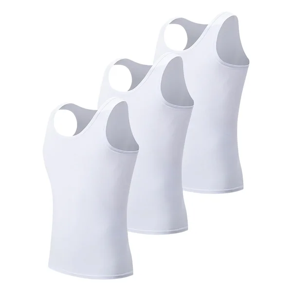 3-piece Men's Seasonal Plus Size Solid Color Casual Vest Comfortable Round Neck Sports And Fitness Top Versatile Soft Base Shirt