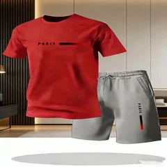 2026 popular men's casual T-shirt and shorts two-piece set men's short sleeved loose breathable sports suit