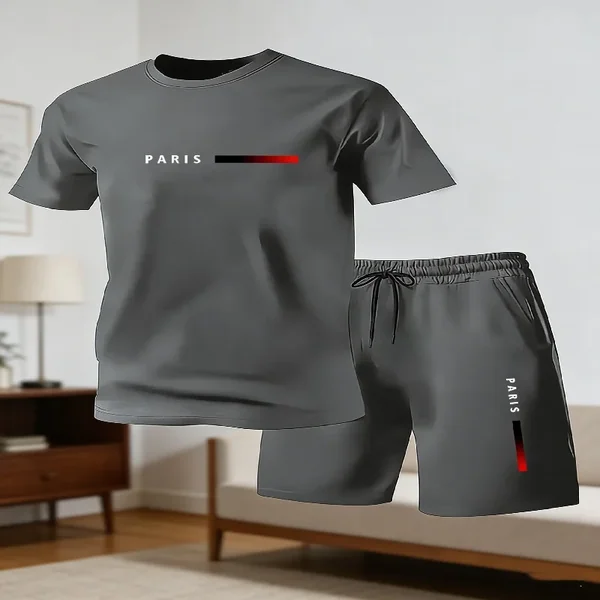 2026 popular men's casual T-shirt and shorts two-piece set men's short sleeved loose breathable sports suit
