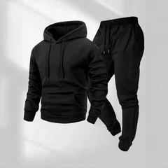 Men Spring Autumn Solid Fleece Hoodie Jogger Pants Two Piece Set Casual Workout Daily Athletic Tracksuit