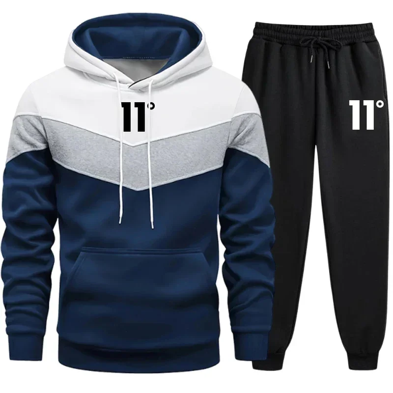 New Men's Tracksuit Casual Tricolor Splice Hoodies Sweatshirts Outdoors Sports Jogging Clothing Autumn Winter Fashion Streetwear