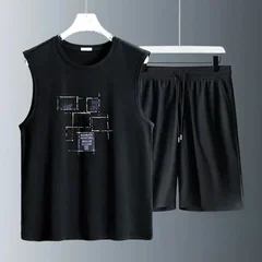 Men's Tank Top Sets 2026 Summer Quick drying running sports oversize men's chandals sets for men seaside beach crewneck