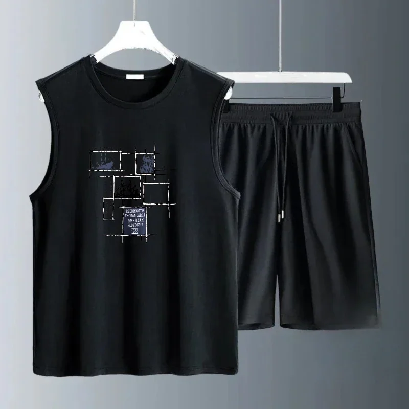 Men's Tank Top Sets 2026 Summer Quick drying running sports oversize men's chandals sets for men seaside beach crewneck