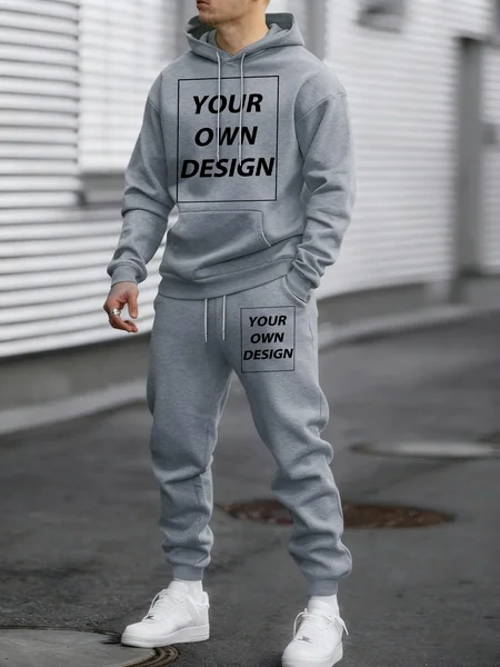 Spring Autumn Hoody Set Customized Logo Pattern Casual Street Fashion Pullovers Bottom Drawstring Sweatpants Sport Loose Clothes