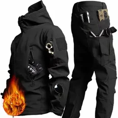 Shark Skin Soft Shell Assault Suit for Men Winter with Fleece Insulation Hiking Suit Waterproof and Windproof Skiing And