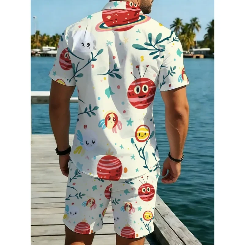 Men's Summer Short Sleeve Shirt Shorts Set Lightweight Polyester Ladybug Print Beachwear Breathable Casual Outdoor Wear