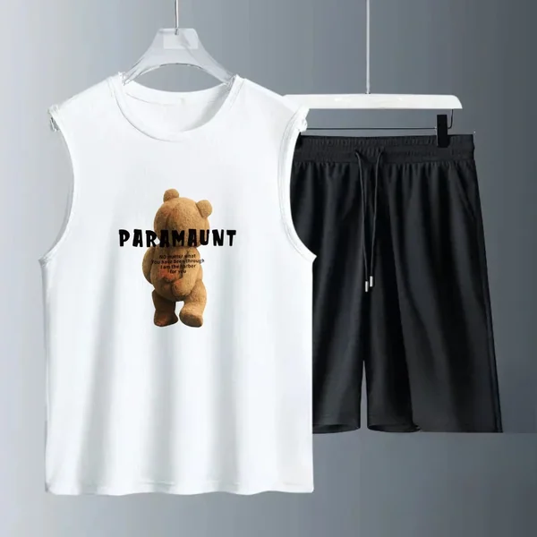 Men's Tank Top Sets 2026 Summer Quick drying jogging suit seaside Breathable beach running sports oversize sports two-piece