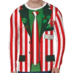 2026 Autumn/Winter Christmas 3D Printed Fake Muscle Suit Pattern T-shirt Funny Men's Long Sleeve Fashion Top Christmas Party