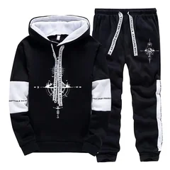 New Autumn Winter Men's Tracksuit Fashion Casual Hooded Sweatshirts Outdoors Sports Jogging Clothing Daily Single Hoodie Pants
