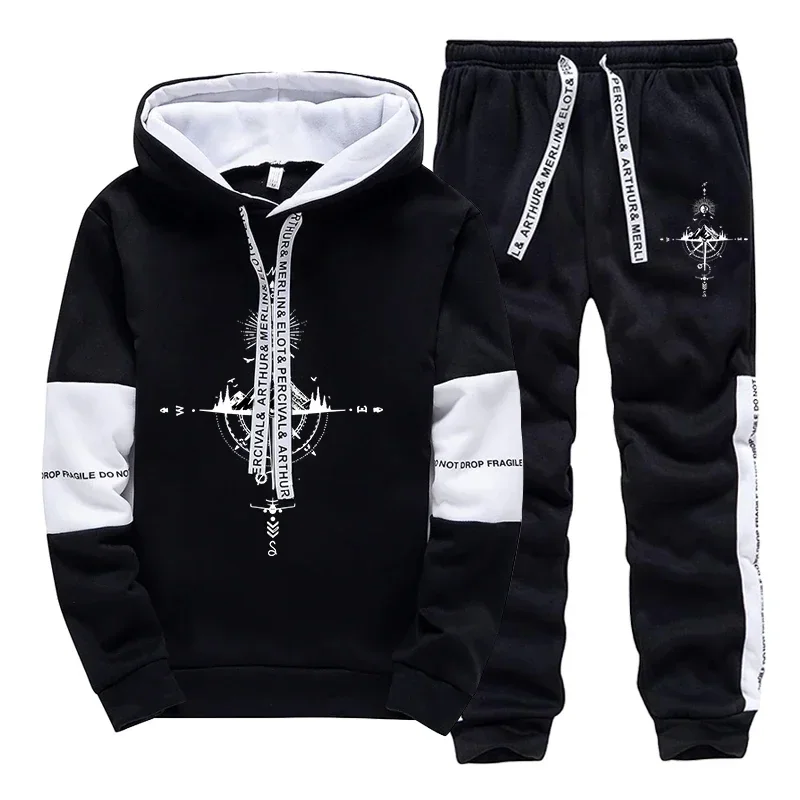 New Autumn Winter Men's Tracksuit Fashion Casual Hooded Sweatshirts Outdoors Sports Jogging Clothing Daily Single Hoodie Pants