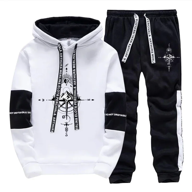 New Autumn Winter Men's Tracksuit Fashion Casual Hooded Sweatshirts Outdoors Sports Jogging Clothing Daily Single Hoodie Pants