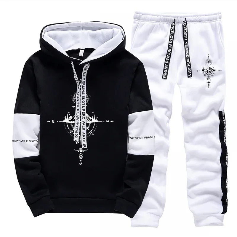 New Autumn Winter Men's Tracksuit Fashion Casual Hooded Sweatshirts Outdoors Sports Jogging Clothing Daily Single Hoodie Pants