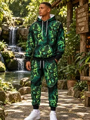 2026 New Fall/Winter Shark-Print Hooded Set Hip-Hop Men's Sweatshirt Casual And Fashionable Two-Piece Set Sportswear