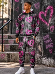 2026 New Fall/Winter Shark-Print Hooded Set Hip-Hop Men's Sweatshirt Casual And Fashionable Two-Piece Set Sportswear