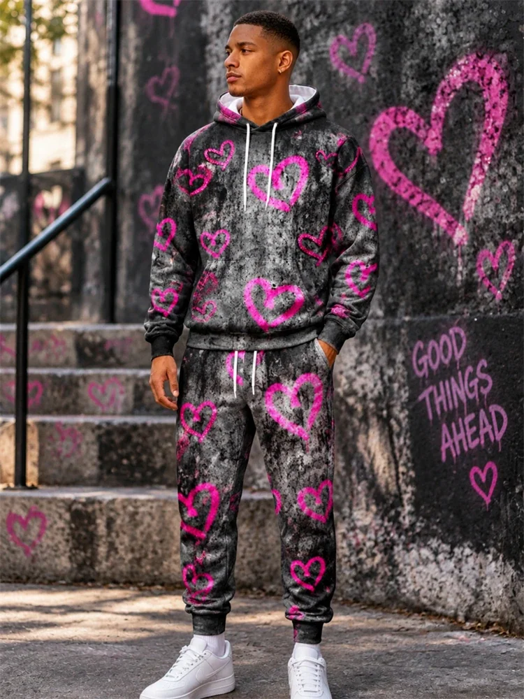 2026 New Fall/Winter Shark-Print Hooded Set Hip-Hop Men's Sweatshirt Casual And Fashionable Two-Piece Set Sportswear