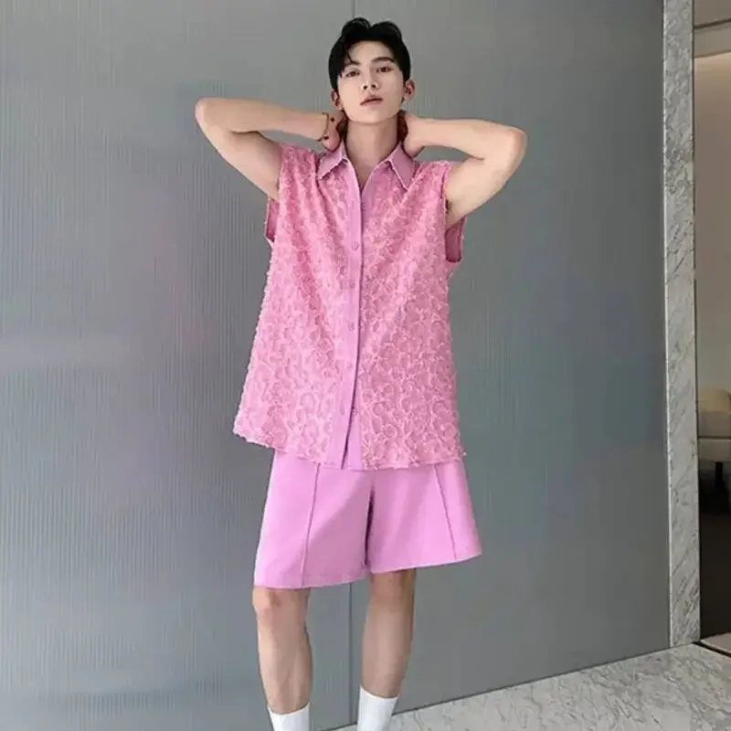 LUZHEN Tank Three-dimensional Patchwork Design Sleeveless 2025 Tops Summer Men's Elegant Handsome Shorts Two-piece Sets JY7065