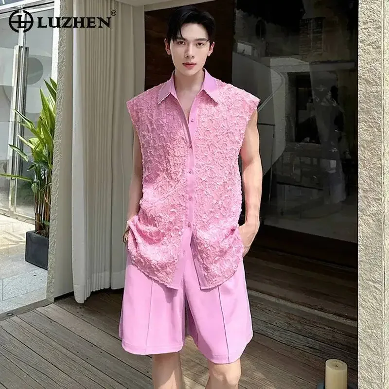 LUZHEN Tank Three-dimensional Patchwork Design Sleeveless 2025 Tops Summer Men's Elegant Handsome Shorts Two-piece Sets JY7065