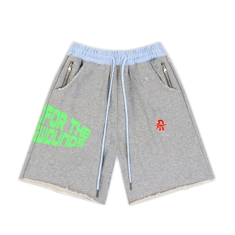 26SS New Rough Play Men's Sets American Style Retro Washed Outdated Trend Skull Print Hoodie Shorts Two Piece Sets