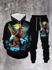 Autumn Winter Hoodie Pant Set Soaring Eagle Pattern 3d Print Sets Men Women Fashion Hoodie +Pant 2Pcs Set Tracksuit Suits Animal