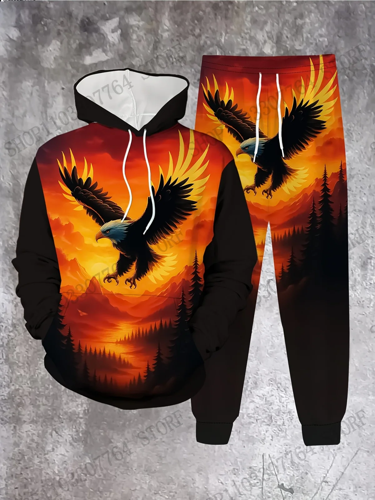 Autumn Winter Hoodie Pant Set Soaring Eagle Pattern 3d Print Sets Men Women Fashion Hoodie +Pant 2Pcs Set Tracksuit Suits Animal