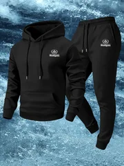 Autumn Winter Men Streetwear Tracksuit, Small Chest Hooligans Logo Print Pullover Hoodie & Sweatpants 2 Piece Sports Outfit