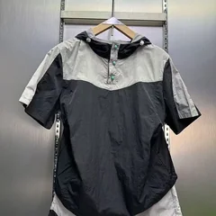 Summer quick drying casual sports hooded shorts short sleeved set for men, fashionable contrasting color loose 2pcs set