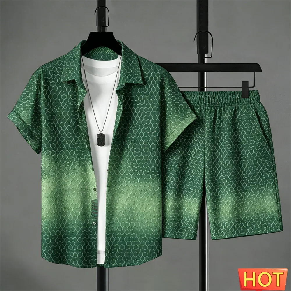 Summer Outfits Man Shirt Set Gradient Leisure Shirt Set Solid Color 2 Piece Set Leisure Vacation Outfit Two Piece Fashion Outfit