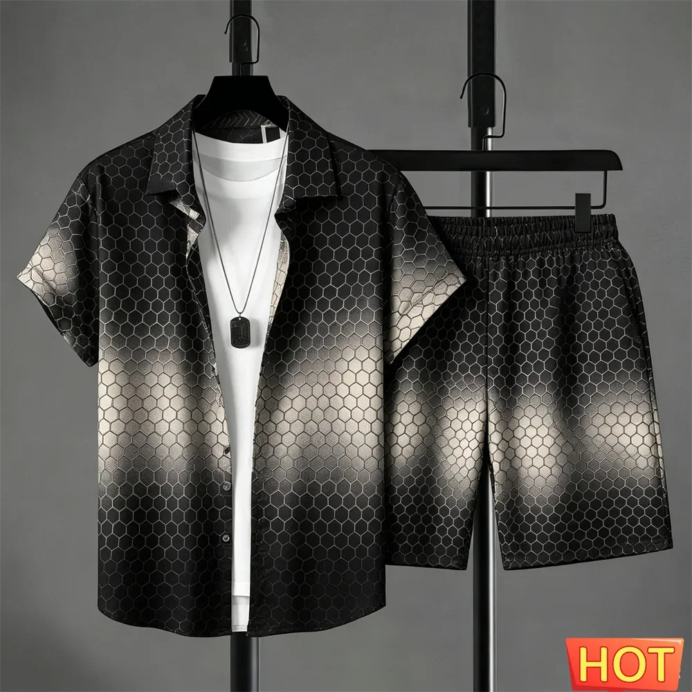 Summer Outfits Man Shirt Set Gradient Leisure Shirt Set Solid Color 2 Piece Set Leisure Vacation Outfit Two Piece Fashion Outfit