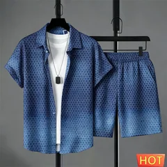 Summer Outfits Man Shirt Set Gradient Leisure Shirt Set Solid Color 2 Piece Set Leisure Vacation Outfit Two Piece Fashion Outfit