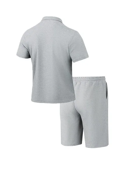 Men's Waffle Knit 2 Piece Outfit Short Sleeve Button Pocket Shirt & Drawstring Casual Shorts Summer Vacation Matching Outfit Set