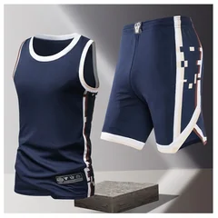 Summer Daily Outdoor Leisure Trend Versatile Sportswear Men Fashion Trend Sports Sleeveless Vest Five Quarter Shorts 2-piece Set