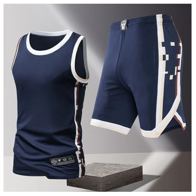 Summer Daily Outdoor Leisure Trend Versatile Sportswear Men Fashion Trend Sports Sleeveless Vest Five Quarter Shorts 2-piece Set