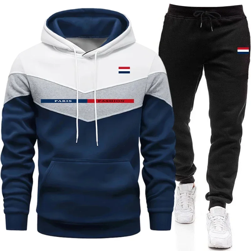 Fall Winter Daily Casual Sports Jogging Suit Outdoor Comfort Hoodie Outfits Paris Fashion Men's Set Hooded Sweatshirt Sweatpants