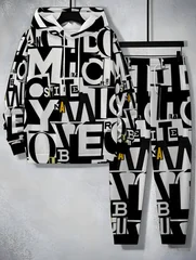 2026 Autumn/Winter Best-selling Street Casual Comfortable 3D Letter Pattern Printed Men's Hooded Sweatshirt and Pants Set
