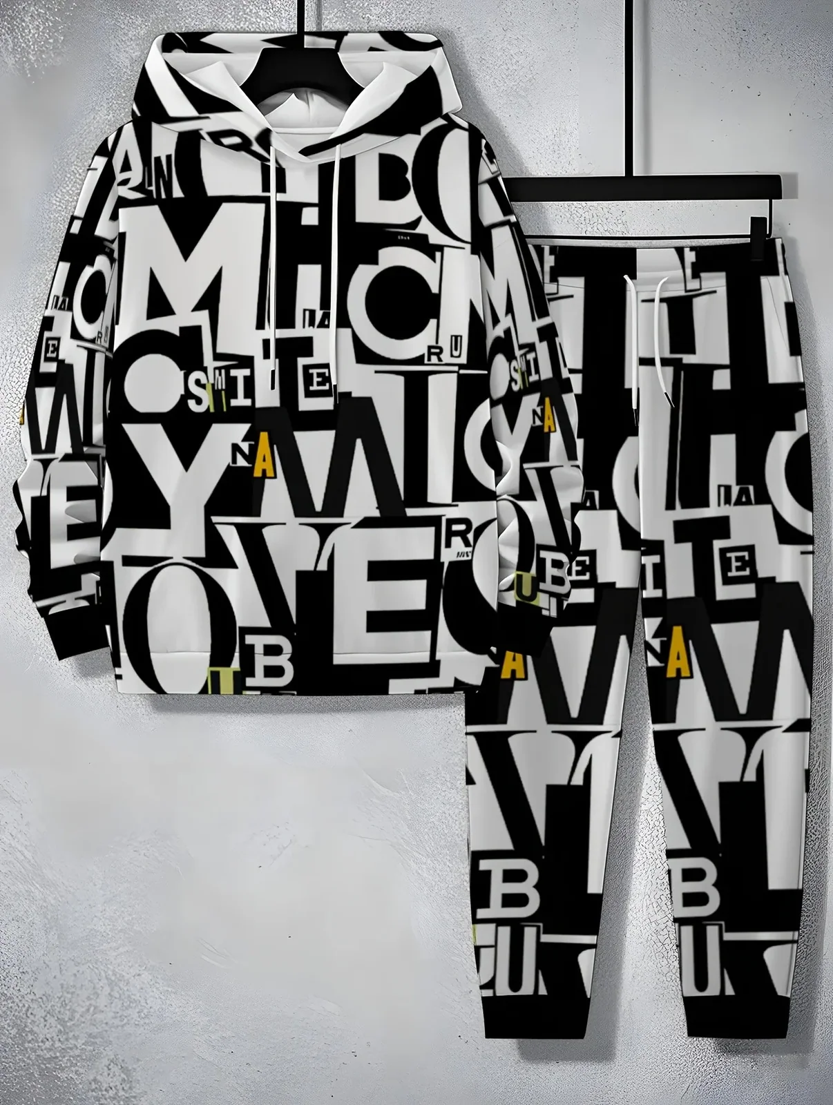 2026 Autumn/Winter Best-selling Street Casual Comfortable 3D Letter Pattern Printed Men's Hooded Sweatshirt and Pants Set