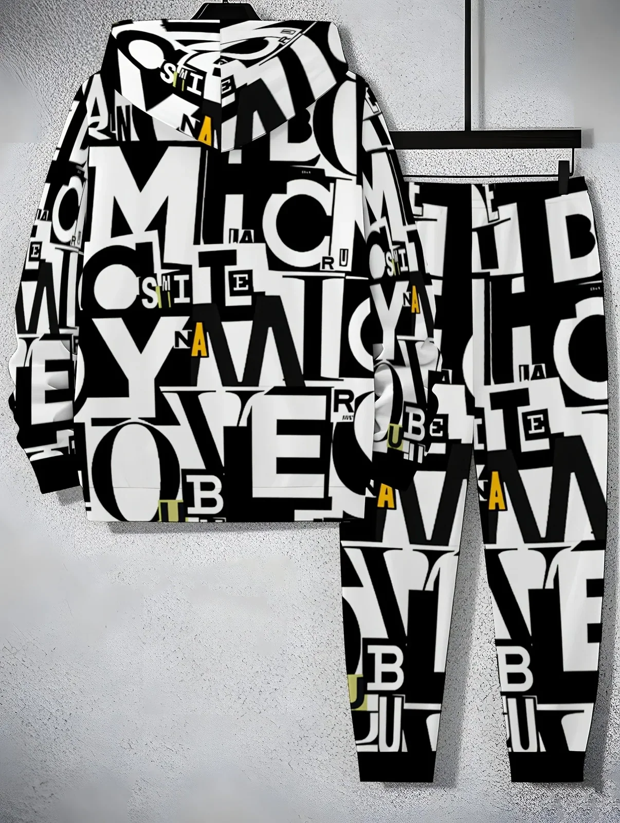 2026 Autumn/Winter Best-selling Street Casual Comfortable 3D Letter Pattern Printed Men's Hooded Sweatshirt and Pants Set