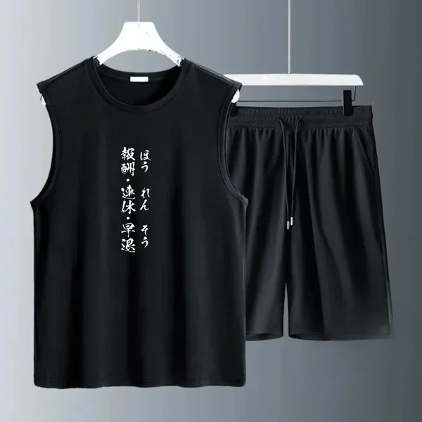 Men's Tank Top Sets 2026 Summer Quick drying sets for men crewneck beach drip clothing seaside sports running oversize