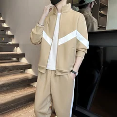 Autumn Patchwork Tracksuit Men 2 Piece Sportswear Sets Sweatsuits Zip Up Coat with Kanga Pocket Sweatpants Joggers Pants Set Man