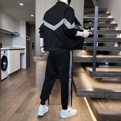 Autumn Patchwork Tracksuit Men 2 Piece Sportswear Sets Sweatsuits Zip Up Coat with Kanga Pocket Sweatpants Joggers Pants Set Man