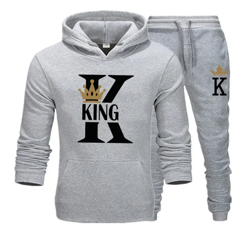 2026 New Autumn and Winter Men's and Women's Sweater Set KING QUEEN Loose Relaxed Hooded Print Couple Set