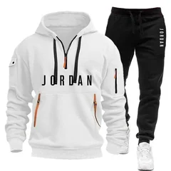 2026 Autumn and Winter New Men's Fashionable Casual Multi-Pocket Zipper Hooded Sweatshirt and Outdoor Jogging Sports Pants Set