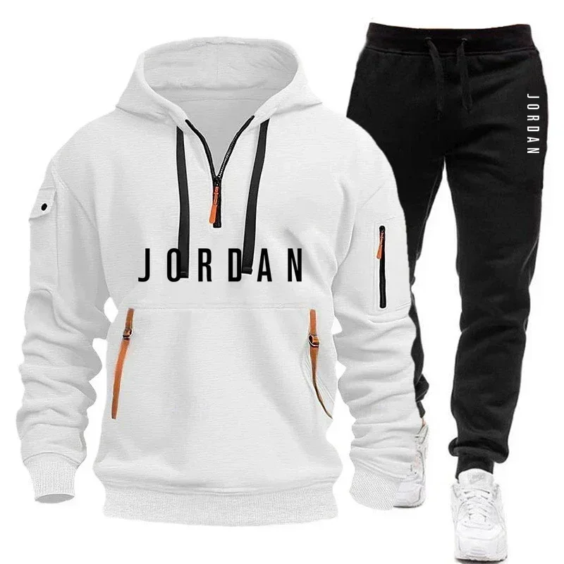 2026 Autumn and Winter New Men's Fashionable Casual Multi-Pocket Zipper Hooded Sweatshirt and Outdoor Jogging Sports Pants Set