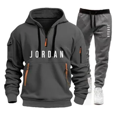 2026 Autumn and Winter New Men's Fashionable Casual Multi-Pocket Zipper Hooded Sweatshirt and Outdoor Jogging Sports Pants Set