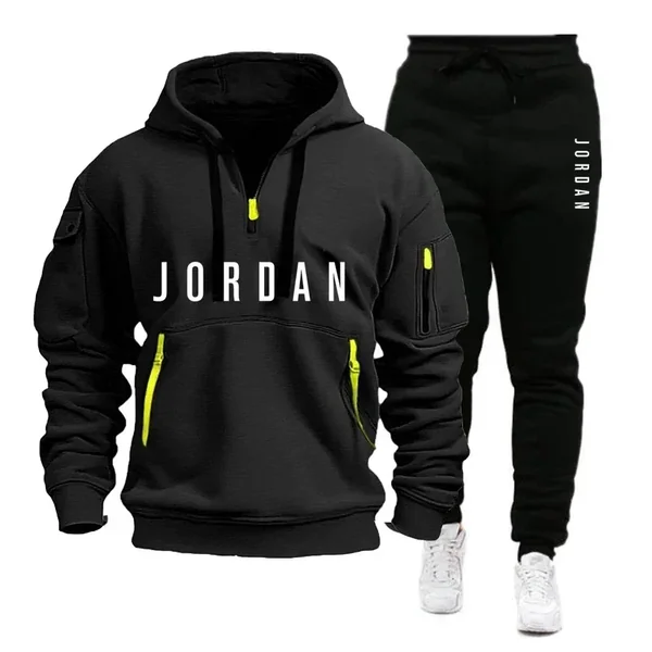 2026 Autumn and Winter New Men's Fashionable Casual Multi-Pocket Zipper Hooded Sweatshirt and Outdoor Jogging Sports Pants Set
